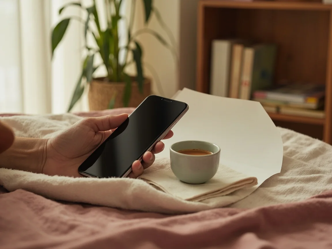 App walkthrough — phone beside a paper checklist