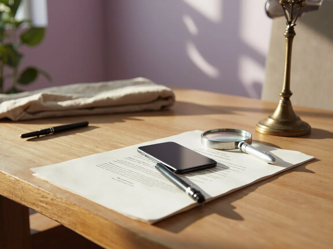Editorial review desk — a phone and a paper review